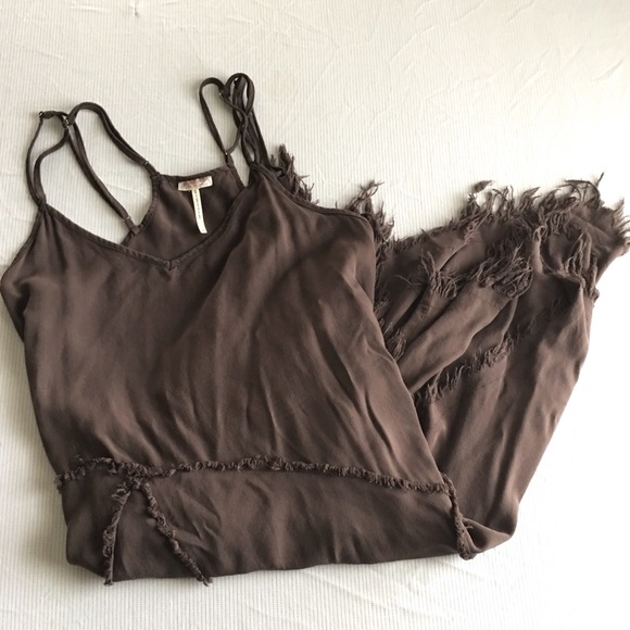 Free People Tattered Up Brown Slip Dress - Picture 4 of 8